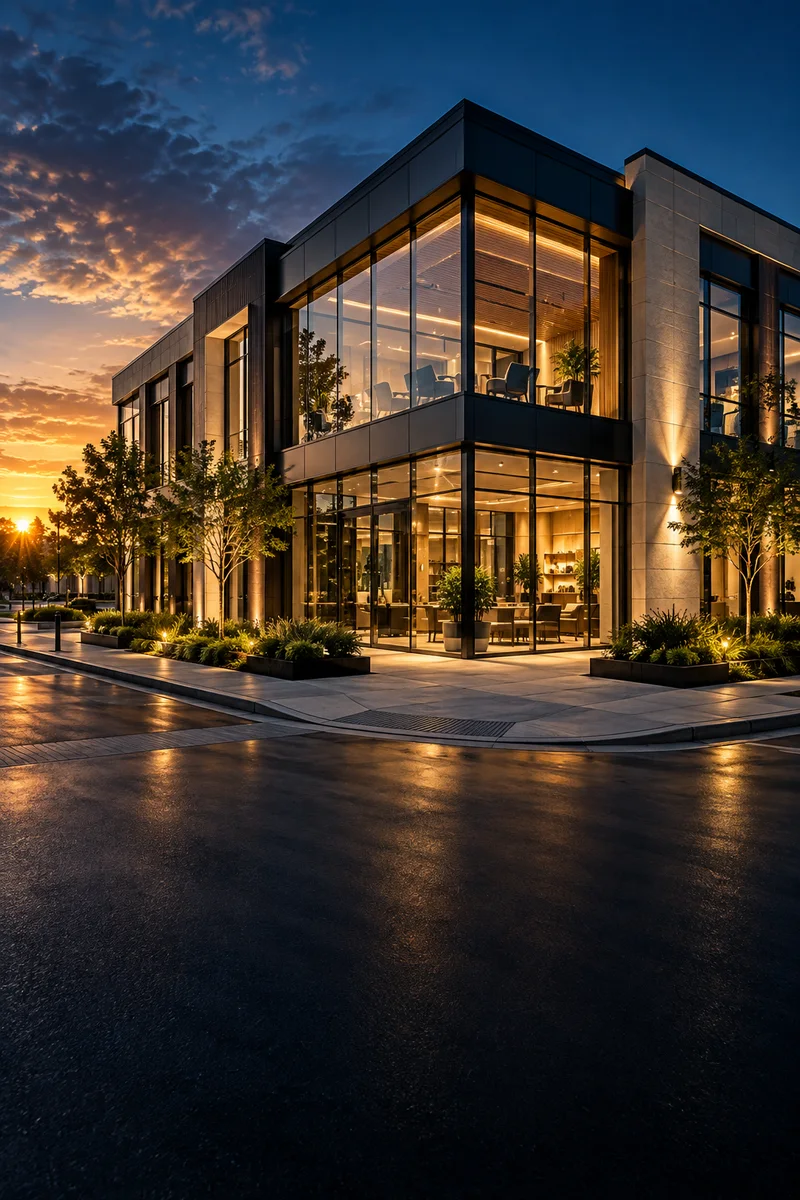 Premium commercial property with glass storefronts