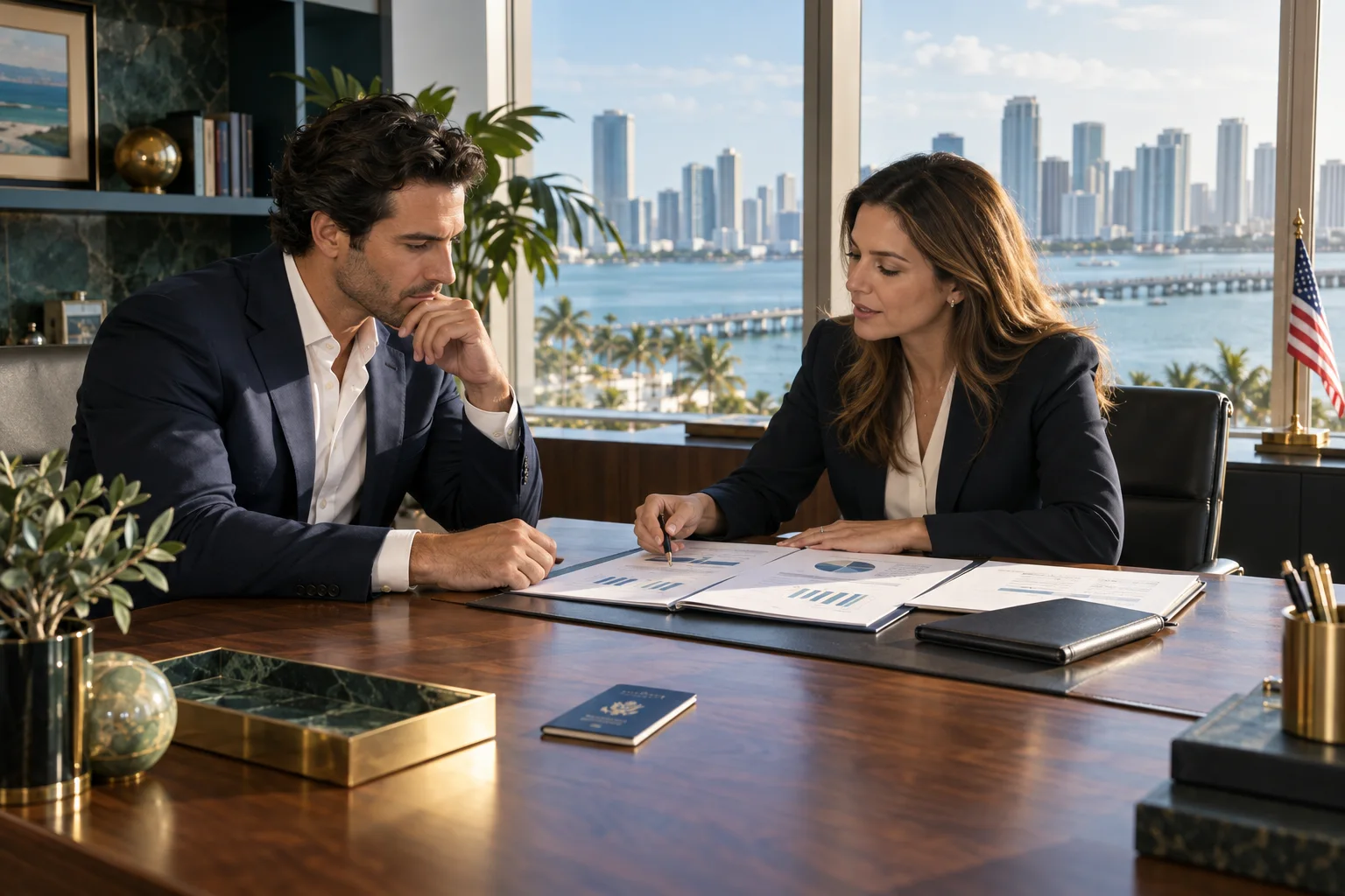 International entrepreneur reviewing a business plan with a consultant