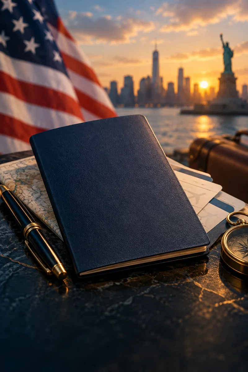 Passport and American flag representing international investment